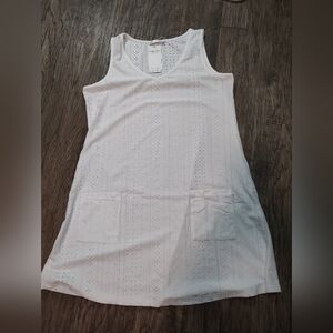 Simple Fum White Eyelet V-Neck Cover-up With Pockets Size L New